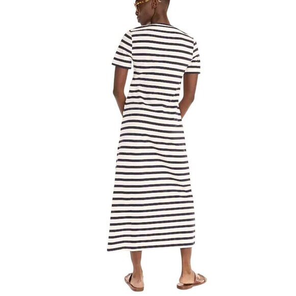 J. Crew Knit Navy Striped Midi Dress Spring 2022 Sustainable Cotton Size XXS - Picture 4 of 7